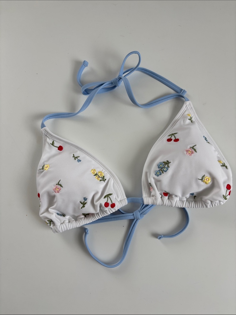 🆕 WILD FABLE | Embroidered Cherry and Flower Medium Coverage Triangle Bikini Top